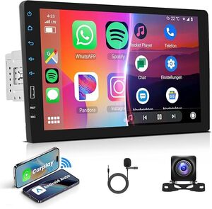 1Din 9 インチのタッチ スクリーン Carplay と Android Auto無線 Bluetooth Mirrorlink USB FM EQ デジタル マルチ メディア レシーバー