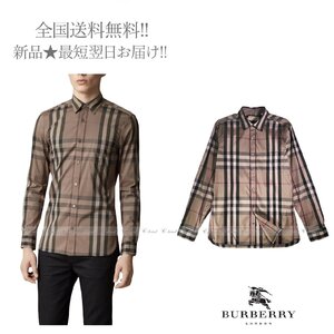 J724(M).. BURBERRY バーバリー チェック シャツ クラシック Nelson 長袖 ベージュ基調 ★ M