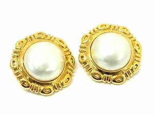 1円 ■美品■ CHANEL シャネル ヴィンテージ パール クリップ式 イヤリング アクセサリー レディース ゴールド系 FC5889