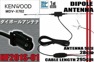 ダイポール TV アンテナ 地デジ ワンセグ フルセグ 12V 24V ケンウッド KENWOOD 用 MDV-X702 対応 HF201S-01 ブースター内蔵 吸盤式