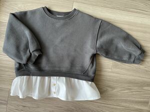 訳あり！ZARA ザラ　コントラストスウェットシャツ　グレー　86㎝