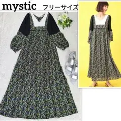 mystic　ミスティック　切り替えロングワンピース　小花柄　異素材　Vネック