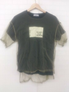 ◇ AVIREX Belle アヴィレックス ベル 重ね着風 チュール 半袖 Tシャツ カットソー サイズF カーキ ブラック レディース P