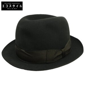 新品同様 Borsalino ボルサリーノ ラビットウール 中折れハット 帽子 7 1/2 ブラック メンズ