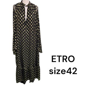 エトロ　ETRO 豪華金糸　マントつき　シルク　ロング　ワンピース　42 L 11号　黒 ブラック　S5M028