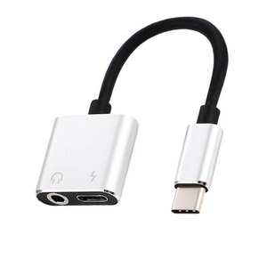 シルバー Type C イヤホン 変換アダプター USB C 2 in 1