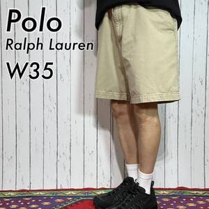 Polo Ralph Lauren ポロラルフローレン 刺繍ロゴ ノータック チノ ショートパンツ ショーツ ハーフパンツ 短パン W35 ベージュ 20202868