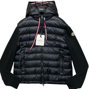 タグ付き未使用/XXL MONCLER ハイブリッド ニット 切替 ダウンジャケット ブルゾン Wジップ パーカー 黒 CARDIGAN TRICOT モンクレール