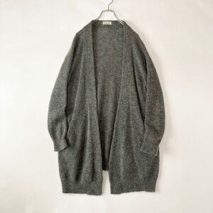 【美品】steven alan スティーブンアラン モヘヤ混 ノーカラー ロング カーディガン サイドポケット ベーシック グレー size FREE