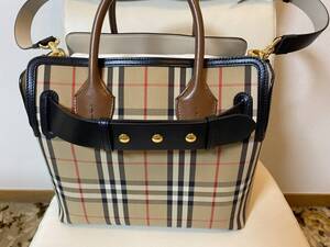 新品 バーバリー BURBERRY ノバチェック ミニトート ベージュ×ブラウン 2WAYバッグ ゴールド金具 茶 ハンドバッグ ショルダー 未使用品