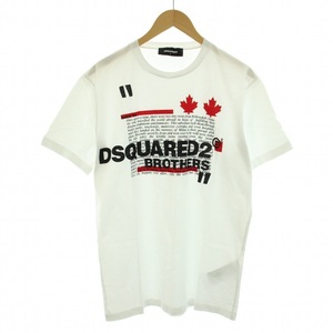 ディースクエアード DSQUARED2 21SS ブラザーズ Brothers Tシャツ カットソー クルーネック 半袖 ロゴプリント L 白 赤 黒 メンズ