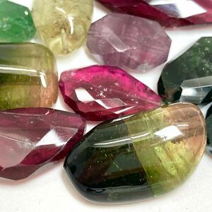 大ぶり!!「マルチカラートルマリンアクセサリーパーツおまとめ」j◎272.5ct 約54.5g ルースtourmaline green pink parts 両穴 バイカラー 