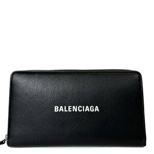 【中古美品】 BALENCIAGA バレンシアガ ロゴ ラウンドファスナー長財布 レザー ブラック 551935