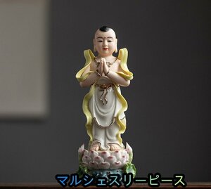 高品質 仙童 招財金童 彩蓮金童 陶磁器セラミックス 白磁 徳化窯 仏教美術 置物 供養 装飾 収蔵