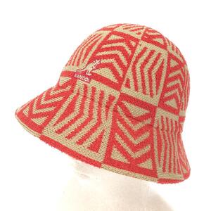 未使用品◆KANGOL カンゴール バケットハット 帽子 M◆ レッド/ベージュ 幾何学模様 ロゴ刺繍 ユニセックス 帽子 ハット hat 服飾小物