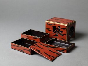 根来塗 文字透し 重香合 香道具 漆器 漆美術