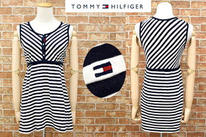 Y-4079★送料無料★美品★TOMMY HILFIGER トミーヒルフィガー★日本製 ボーダー ストレッチ ノースリーブ ミニワンピース チュニック 2 M