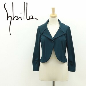 ◆Sybilla シビラ タックスリーブ 七分袖 1釦 ジャケット ダークグリーン S