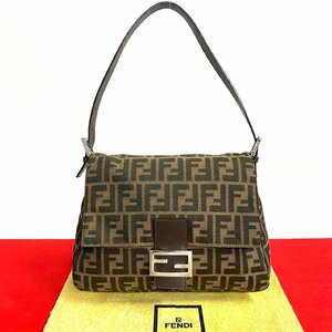 極 美品 FENDI フェンディ マンマバケット ズッカ FF 柄 レザー キャンバス ショルダーバッグ ワンショルダー ハンドバッグ ブラウン 02583