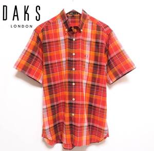 未使用に近い極美品 DAKS LONDON GOLF ダックス コットンリネンチェックシャツ ボタンダウン 清涼 綿麻生地 半袖トップス メンズウエア