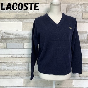 【人気】LACOSTE/ラコステ ワンポイント刺繍ロゴ Vネックニット ネイビー サイズ4 レディース/A1613