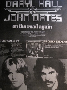 DARYL HALL & JOHN OATES(ホール＆オーツ)◎ON THE ROAD AGAIN◎稀少UKツアー広告◎MELODY MAKER 原紙[1976年]