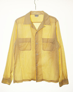 ATLAST＆CO WORKING SHIRT AKIHA SHIRT 14 1/2 アットラスト アキハシャツ オープンカラー 長袖 開襟 イエロー 【ブランド古着ベクトル】●