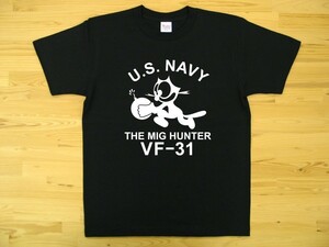 U.S. NAVY VF-31 黒 5.6oz 半袖Tシャツ 白 M ミリタリー トムキャット VFA-31 USN