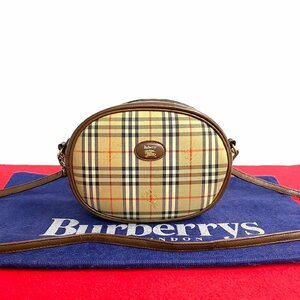 極 美品 Burberrys バーバリーズ ノバチェック シャドーホース 総柄 キャンバス レザー ショルダーバッグ サコッシュ ブラウン 16591