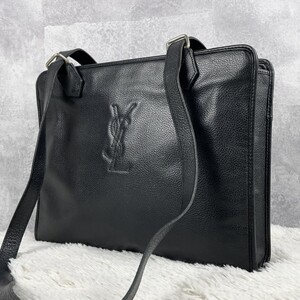 美品 Yves saint Laurent イヴサンローラン ショルダーバッグ トート ビジネスバッグ 肩掛け オールレザー YSL 多収納 ステッチ デカロゴ