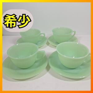 ■美品■ファイヤーキング ジェダイ カップ＆ソーサー 4客セット JADEITE FIREKING コーヒーカップ マグカップ コップ d635