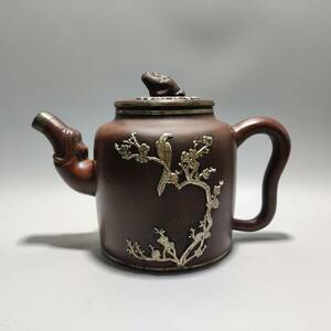 3_VY4518 【惠】SG紫砂壺 茶壺 急須【銀の壺です】 煎茶道具 紫砂 工芸品 陶芸 磁器 置物 收藏品 時代物 中国美術 