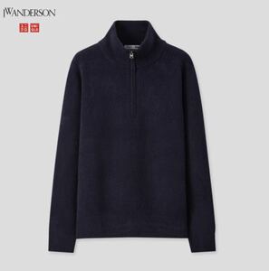 【中古】スフレーンハーフジップセーター　Lサイズ ネイビー ユニクロ and JW Anderson