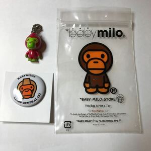 未使用！A BATHING APE ア ベイシング エイプ baby milo マイロ チャーム + 缶バッチ セット 純正袋付！レア！