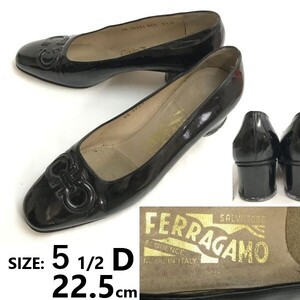 イタリア製☆Salvatore Ferragamo/フェラガモ☆エナメル/レザー/パンプス/ヒール【5.5/black/黒】pumps/Shoes/high heels◆pQ-630