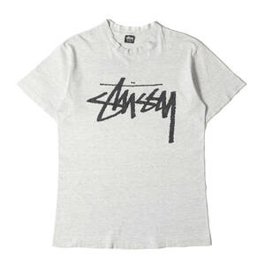 STUSSY ステューシー Tシャツ サイズ:L 80s OLD STUSSY 黒タグ ストックロゴ クルーネック 半袖Tシャツ USA製 アッシュグレー 80年代