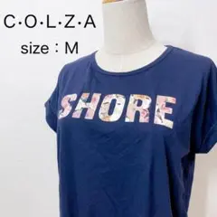 COLZA コルザ 前結びTシャツ プリント フレンチスリーブ M 紺 ネイビー