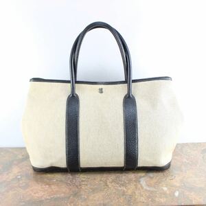 HERMES CANVAS LEATHER TOTE BAG MADE IN FRANCE/エルメスガーデンパーティーキャンバスレザートートバッグ