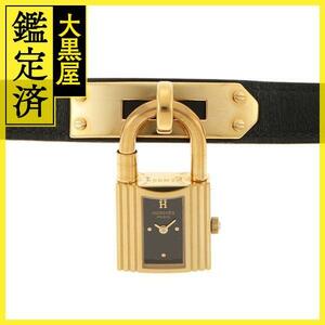 HERMES　エルメス　ケリーウォッチ　KE1.201　GP/革　ブラック文字盤　女性用クオーツ時計【430】2147400245308