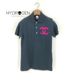 B0033/極美品 HYDROGEN ハイドロゲン コットン 胸デカロゴプリント スカル ドクロ 半袖 Tシャツ カットソー ポロシャツ XS 紺 メンズ