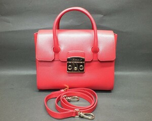 〇【未使用品？】FURLA フルラ レザー メトロポリス　ショルダーバッグ ハンドバッグ 2WAY レッド系 レディース 