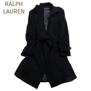 ☆RALPH LAUREN☆ラルフローレン ベルト付 ガウンコート ウール ロング ブラック サイズ13