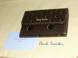 PWU441-④　新品本物即決　ポールスミス　Paul Smith　牛革/羊革　ドット　名刺入れ　定期入れ　カードケース　パスケース　バーガン