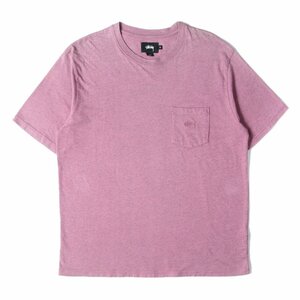 STUSSY ステューシー Tシャツ サイズ:M ストックロゴ刺繍 ポケット 半袖 クルーネック ワンポイント ヘザーマゼンタ トップス ブランド