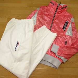 ◎希少 80s！L-XL 上下セット！MIZUNO ミズノ◆ウィンドブレーカー 裏起毛ジャケット&パンツ ヴィンテージ◆レディース ピンクx白◆BA1364