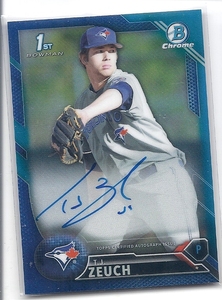 2016 Bowman Chrome Draft T.J. Zeuch Auto Blue Refractor /150