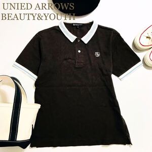 100円 UNITED ARROWS、ユナイテッドアローズ　BEAUTY&YOUTH 　ブラウン　茶　使えるポロシャツ　M