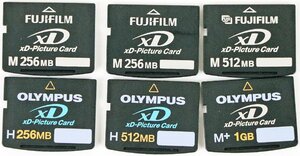 P◇ジャンク品◇xD-Picture Card 6枚 まとめてセット FUJIFILM/OLYMPUS 256MB3枚/512MB2枚/1GB1枚 本体のみ 付属品なし