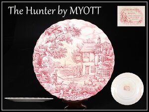 【吉】CJ290 西洋陶磁 十九世紀 イギリス 【The Hunter by MYOTT】 最高級 赤絵山水人物紋 プレート 幅25.5㎝ 美品！