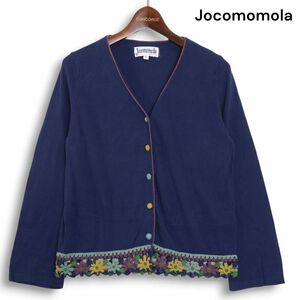 Jocomomola ホコモモラ シビラ 花柄 フラワー クロシェ編み♪ コットン ニット カーディガン Sz.40 レディース ネイビー　K4T01608_A#O